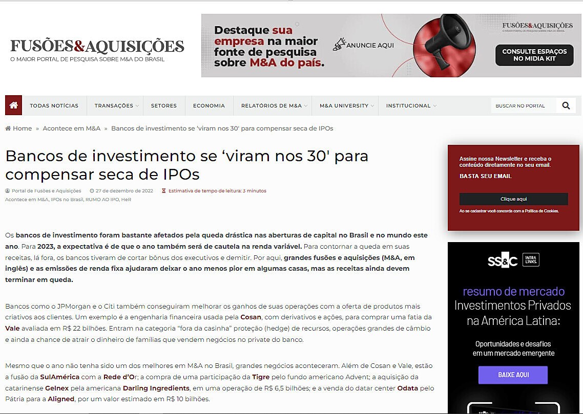 Bancos de investimento se viram nos 30′ para compensar seca de IPOs